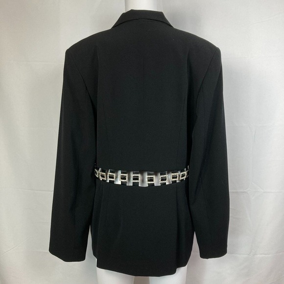 Nina Austin Jacket Blazer‎ Womens Sz 10 Black Rhinestone Buckle Waist Button - Picture 4 of 10